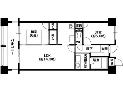 フェイズイン山王公園前(2LDK/5階)の間取り写真