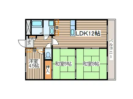 松屋南八木山(3LDK/2階)の間取り写真