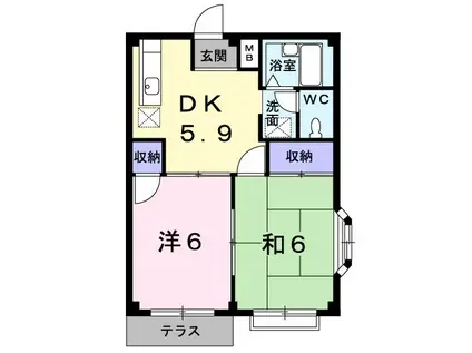 ニューエルディム小堀(2DK/2階)の間取り写真