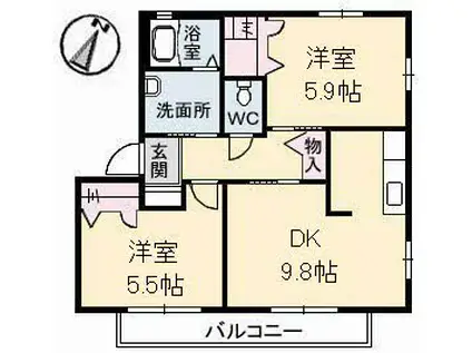 シャーメゾン K 弐番館(2DK/1階)の間取り写真