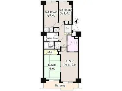 立川サニーコート(3LDK/7階)の間取り写真