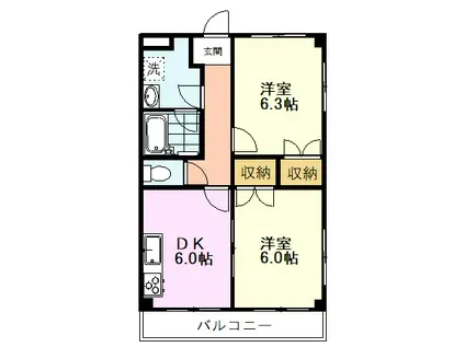 アクアメゾン(2DK/2階)の間取り写真