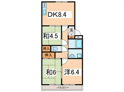 日原ハイツ(3DK/2階)の間取り写真
