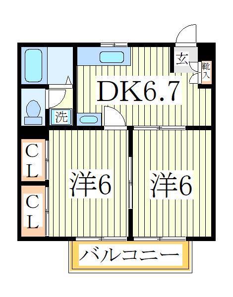 コンフォルターブルA(2DK/2階)の間取り写真