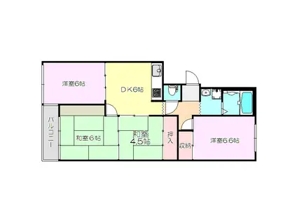淡路コーポ1号棟(4DK/5階)の間取り写真