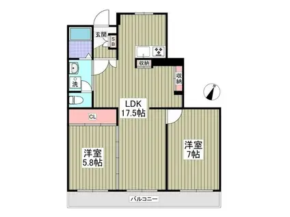 柿の木坂ヴォーンIII(2LDK/3階)の間取り写真