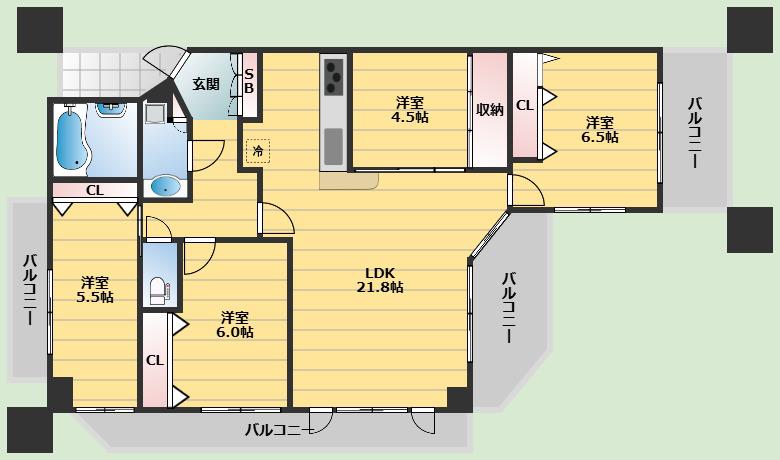 レジディア千里万博公園(4LDK/2階)の間取り写真