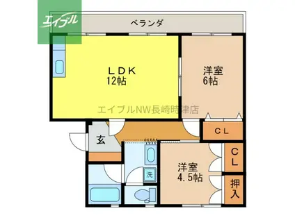時津グリーンハイツ(2LDK/3階)の間取り写真