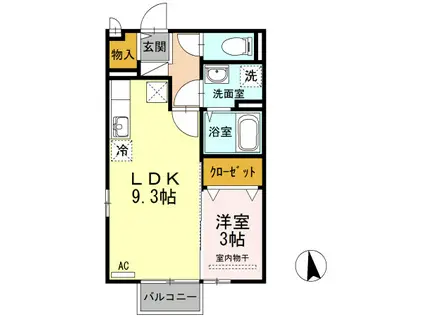 アクシス南島田D(1LDK/1階)の間取り写真