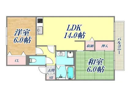 プレステージ芦屋F棟(2LDK/2階)の間取り写真