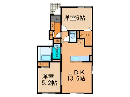 プリムローズI(2LDK/1階)の間取り写真