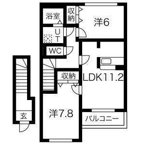 サンコート ウイング(2LDK/2階)の間取り写真