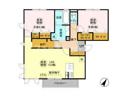 ヴァレンティーナ E(2LDK/3階)の間取り写真