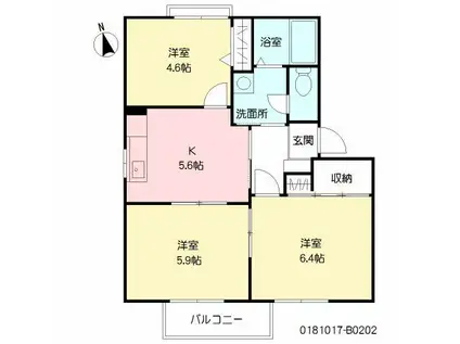 フォーレスアナイ B棟(3K/2階)の間取り写真