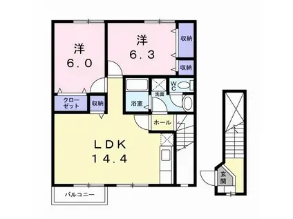リジェールフルールC(2LDK/2階)の間取り写真