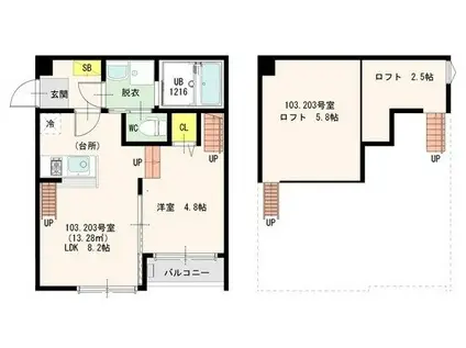 ブロードスクエア竹下(1LDK/1階)の間取り写真