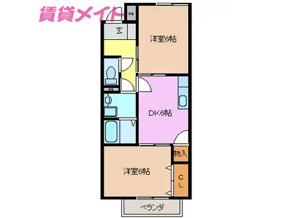 ANGELHOUSE東山(2DK/2階)の間取り写真