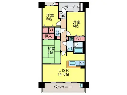 コートヴィラージュ平野(3LDK/3階)の間取り写真