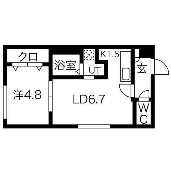 オリエントヒルズ平岸(1LDK/1階)の間取り写真