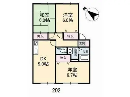 ヴィクトワール花岡IV(3DK/2階)の間取り写真