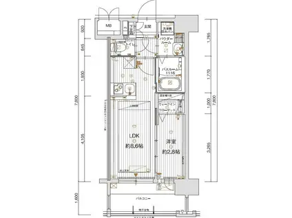 グランフォーレ大橋プレミア(1LDK/6階)の間取り写真