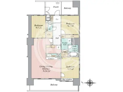 エグゼタワー道修町(3LDK/19階)の間取り写真