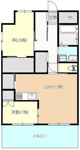 ディアコート新栄(2LDK/4階)の間取り写真