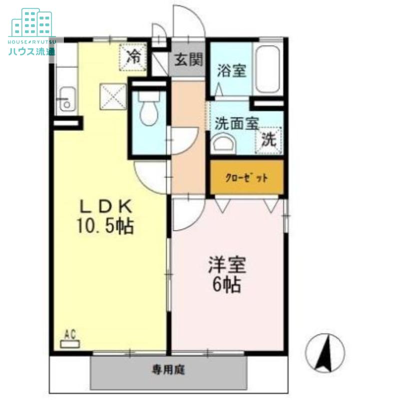 リベリュール富の原III(1LDK/1階)の間取り写真