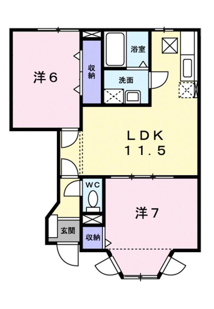 カシオペア B(2LDK/1階)の間取り写真