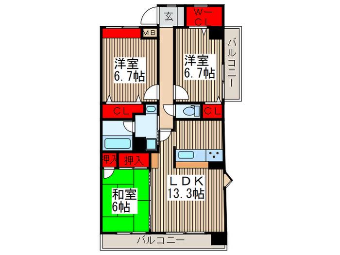 パークサイド末広(3LDK/2階)の間取り写真