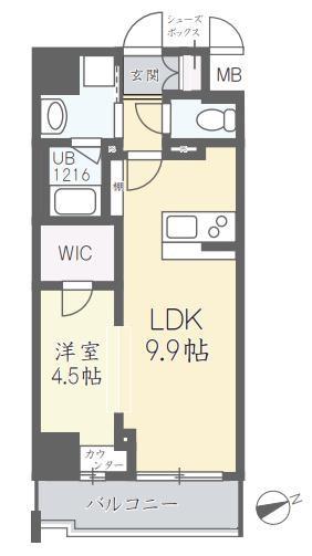 ルガールボニート新神戸(1LDK/9階)の間取り写真