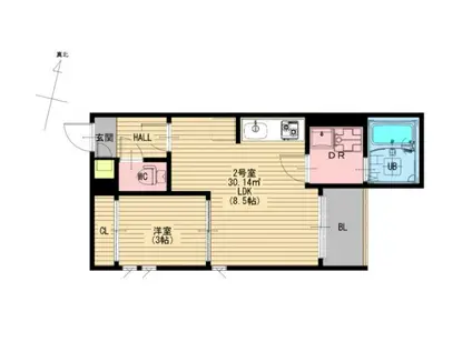 REGALEST熊本中央(1LDK/1階)の間取り写真