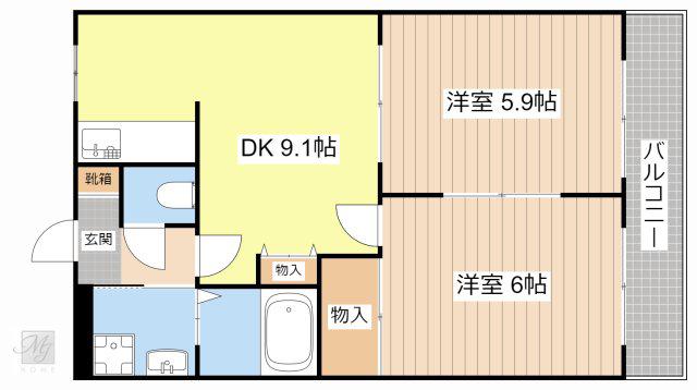 サンハイツオクヤマ(2DK/2階)の間取り写真