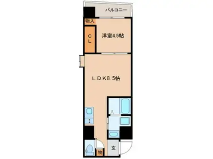 PARK HILLS都島縁(1LDK/2階)の間取り写真