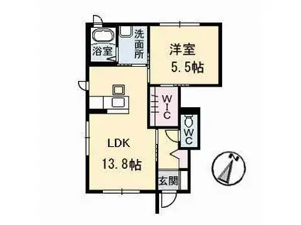 ウィンディアライフ若葉 B棟(1LDK/1階)の間取り写真