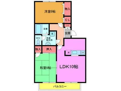 サンハイツ北方A棟(2LDK/2階)の間取り写真