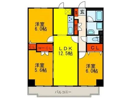 エオリアンハープ(3LDK/4階)の間取り写真