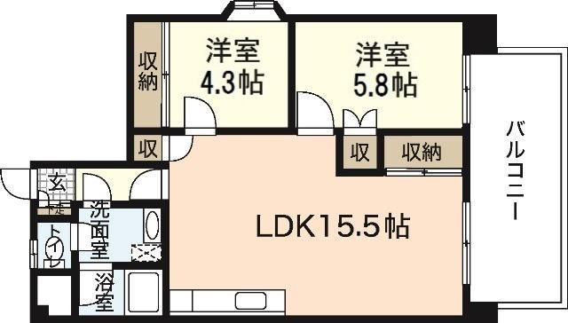 第二タウン皆賀(2LDK/3階)の間取り写真