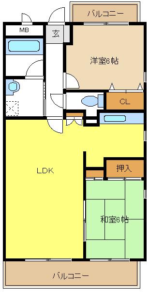 ラ・フォーレ一社(2LDK/2階)の間取り写真