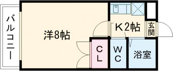 アムール(1K/2階)の間取り写真