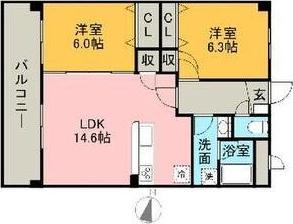 ファミーユシオハマ(2LDK/6階)の間取り写真
