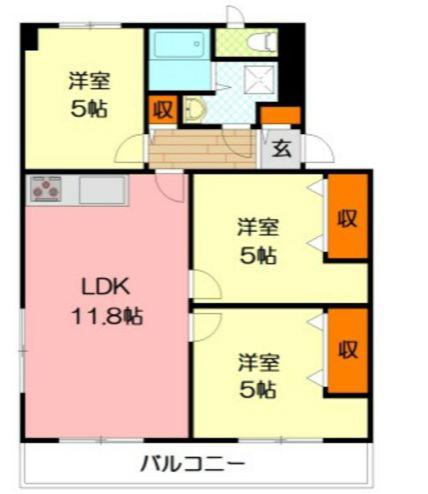 ハイラーク戸塚(3LDK/4階)の間取り写真