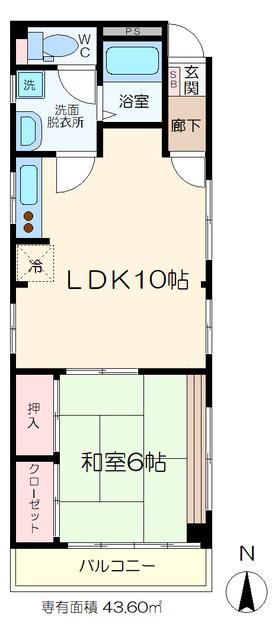 サンハイツ小林(1LDK/4階)の間取り写真
