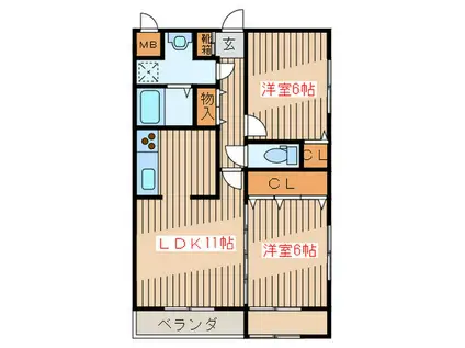 シェ・ブランシュII(2LDK/3階)の間取り写真