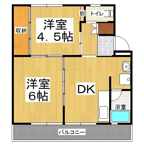 ビレッジハウス和気1号棟(2DK/3階)の間取り写真