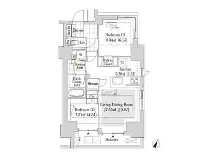 リブクオーレ神保町(2LDK/9階)の間取り写真