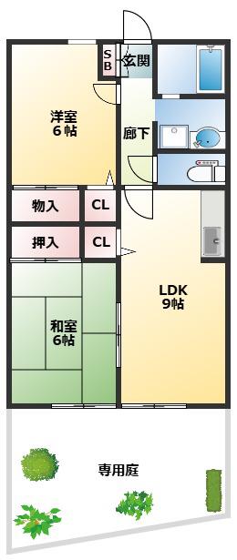 フェアリー上甲子園(2DK/1階)の間取り写真
