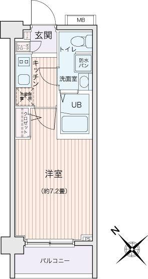 エコロジー都立大学レジデンス(1K/6階)の間取り写真