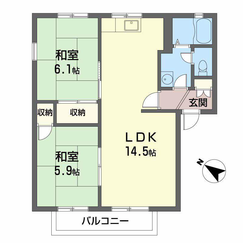 カルムS・J F棟(2LDK/2階)の間取り写真