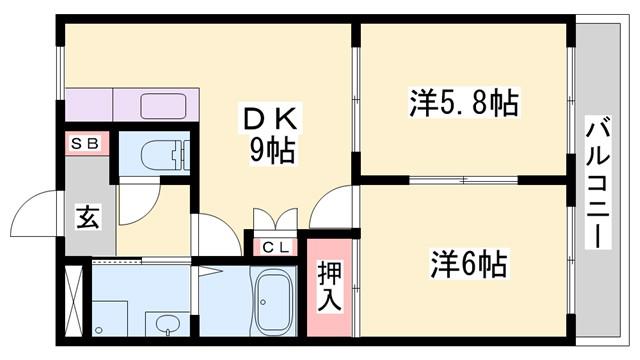 ビアンシャトレーン(2DK/2階)の間取り写真
